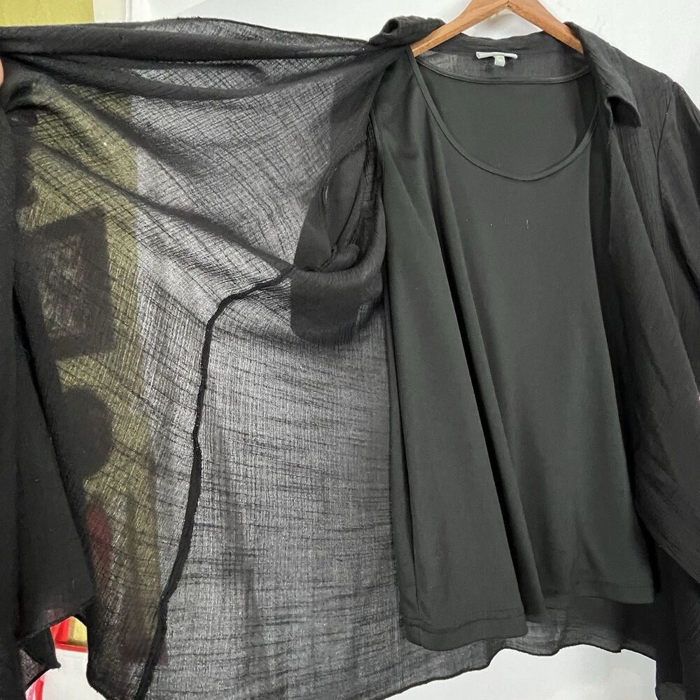 Essentials 2 Piece Black Sheer Cardigan Set Draped Open Front Top Layering OS - Picture 5 of 15